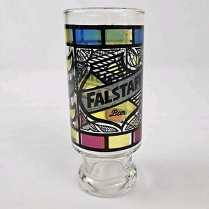 Vintage 70's Falstaff Stained Glass Beer Glass Tall Pedestal Collectible Barware